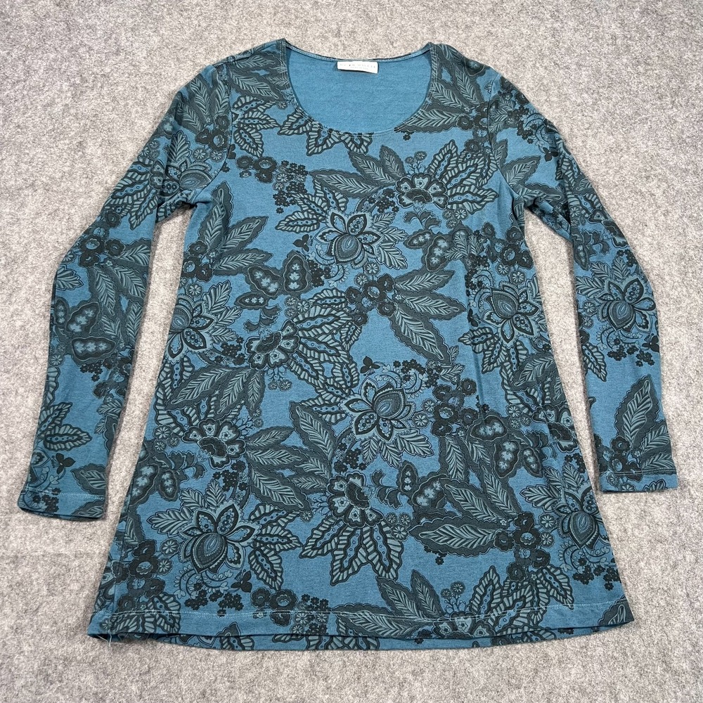 Bryn Walker Blue Joust Floral Print Gaco French Terry Tunic Women's Size‎ Medium